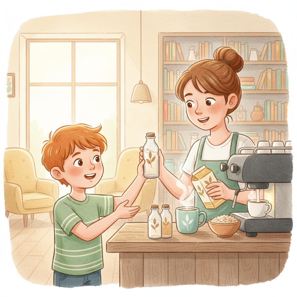 Illustration for: Sam: I prefer oat milk, please.